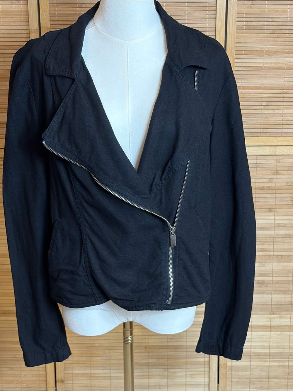 Women's Moto Style Linen Blend Jacket L Old Navy  Academia Y2K